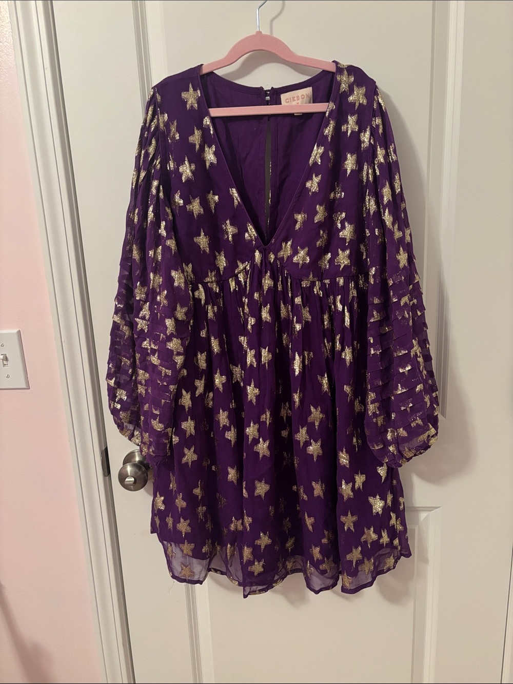 Women’s Purple Star-Print Dress with Gold Stars